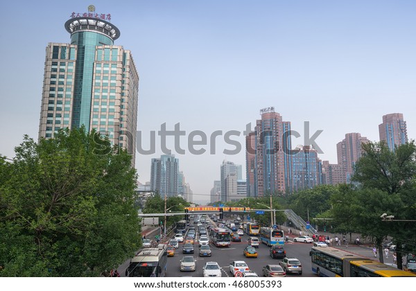 BEIJING -\
JULY 13: View of Central Business District on July 13, 2016 in\
Beijing, China. Beijing is a fast growing metropolis with a\
population of over 21 million people in\
2016.