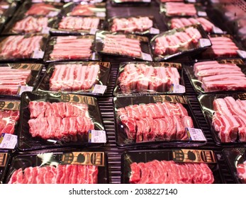 BEIJING - July 9: Pork Ribs sale on July 9, 2021 in Beijing, China. Metro Supermarket.