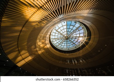 Beijing - June 11, 2017: Grand Lobby Of Humanities And Social Sciences Library Of Tsinghua University, Designed By Swiss Architect Mario Botta And Established In 2011.