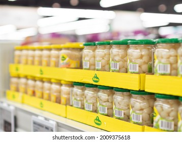 BEIJING - June 26: Canned Pickled Garlic on June 26, 2021 in Beijing, China. Metro Supermarket.