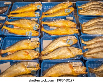 BEIJING - June 26: Croaker Fish sale on June 26, 2021 in Beijing, China. Metro Supermarket.