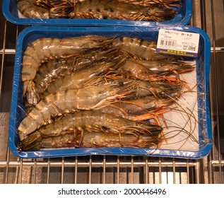 BEIJING - June 30: Shrimp sale on June 30, 2021 in Beijing, China. Metro Supermarket.