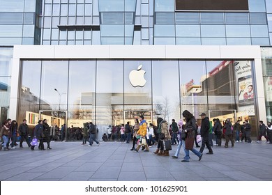 BEIJING- MARCH 10, 2012. Apple store on March 10, 2012 in Beijing. In 2011, Apple sold 172 million iPods, iPhones and iPads, These post-PC devices making up a total of 76-percent of Apple's revenue.
