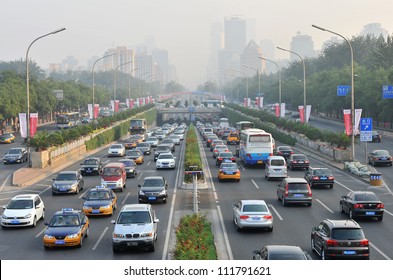 BEIJING - MAY 9: Traffic Jam And Smog In Beijing's Central Business District On May 9, 2012 In Beijing, China.Beijing Is Expected To Pass The Six Million Vehicles On Its Roads By The End Of The Year.