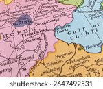 Beijing, Peking, Tientsin, China, photo of a map in a vintage world atlas, published in 1972, suitable to illustrate history, travel, tourism, trade and politics themes