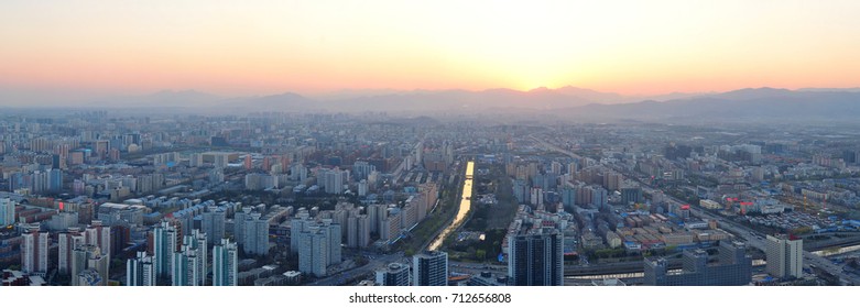 Beijing sunset aerial view with urban buildings. - Powered by Shutterstock