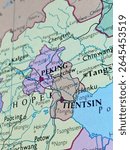 Beijing, Tientsin, China, a picture of a map in an old Norwegian world atlas, suitable to illustrate travel, tourism, economy and politics themes
