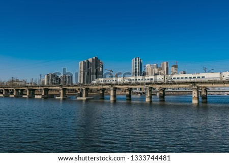 Beijing Tongzhou District Grand Canal Bund High speed Rail Bridge Urban Architecture Scenery