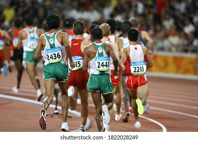 Beijing-CHINA August 2008 Summer Olympics Ethiopia Kenenisa Bekele (1662) Men's 10,000M Final Athletes At The National Stadium Photographed From An Unknown Angle.