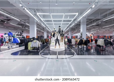 BEIJING.China-DEC,10,2021:nike Factory Outlet Store Or Unite Store Interior Display.Famous Sports Fashion Brand Worldwide And It Is One Of The World's Largest Suppliers Of Athletic Shoes And Apparel.