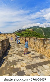 Beijing,China-July 29, 2017: Crowd Tourists Climb Badaling Great Wall