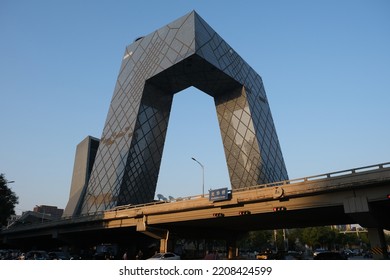 Beijing,China-September 16th 2022: The China Central Television Headquarters Building At Sunset. A Chinese State-owned Broadcaster