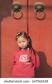 BEIJING-JAN. 28. Nine Years Old Li Wang Jing In Front Of Her Home. China's One-child Policy Was Introduced In 1979, It Restricts Couples In Urban Areas To Have Only One Child. Beijing, Jan. 28, 2009.