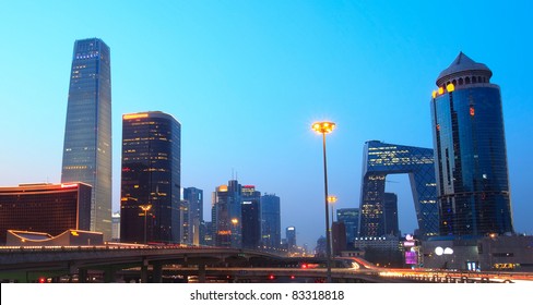 Beijing's modern cityscape at dusk