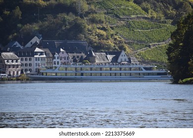 Beilstein, Germany 10 06 2022: Passenger Ship Turning At Village Beilstein