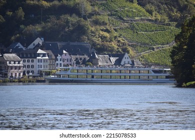 Beilstein, Germany 10 06 2022: Passenger Ship Turning At Village Beilstein