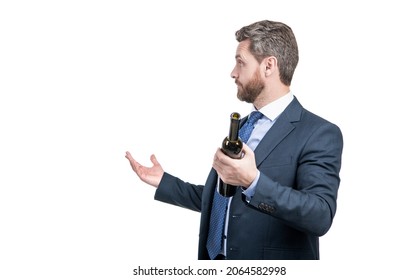 Being drunk at work. Drunk man hold bottle of wine. Excessive drinking. Alcohol drinking - Shutterstock ID 2064582998