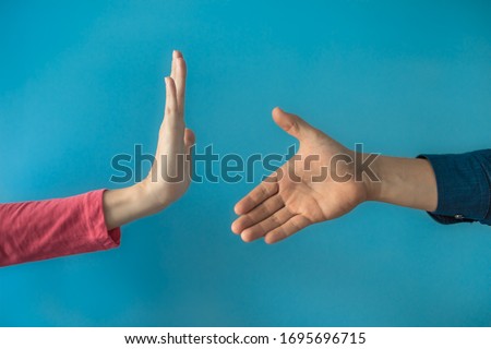 Being rude, refusing help concept. Don't shake hands to stop the spread of Coronavirus and germs concept. 