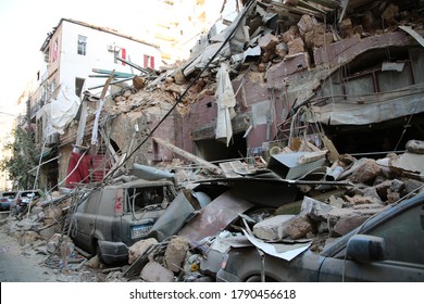 Beirut destruction caused by port of Beirut explosion, August 5,2020: Beirut Downtown