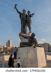 Beirut, Lebanon - 02 07 2010: Children Playing And Climbing At Martyr's Monument On Martyrs' Square In Downtown Beirut, Lebanon.