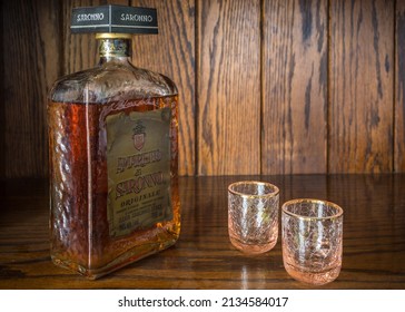 Beirut, Lebanon - 04.04.2019: Old Amaretto Di Saronno Liqueur Bottle