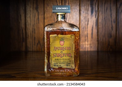 Beirut, Lebanon - 04.04.2019: Old Amaretto Di Saronno Liqueur Bottle