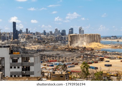 Beirut  Lebanon - 08 11 2020: Beirut Port Massive Explosion Site. Hundreds Of Tonnes Of Wheat Appear Among The Rubble As Lebanon's Backup Wheat Silos Got Demolished