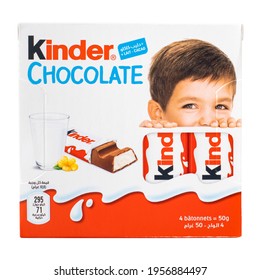 Beirut, Lebanon - April  16, 2021: Kinder Chocolate Bar Box On White Background.Kinder Bars Are Produced By Ferrero Founded In 1946.