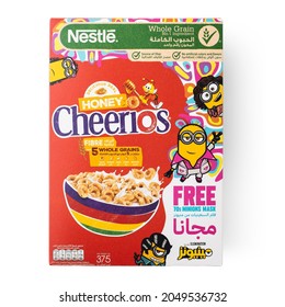 Beirut, Lebanon - April 16, 2021: Nestle Honey Cheerios Product Shot On White Studio Background