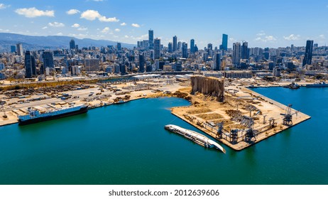 Beirut, Lebanon July 21 2021: A Panoramic View Of Beirut's Port Where The August 4 Massive Blast Happened.