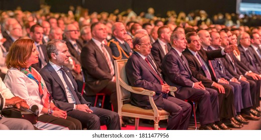 Beirut - Lebanon - June 08-2019, Lebanese President Michel Aoun And Foreign Minister Gebran Bassil With Chantal Aoun Bassil, Former President Amine Gemayel