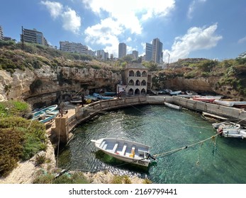 Beirut, Lebanon - June 20, 2022: A Harbor In Rouche, Raouché, Rawshi