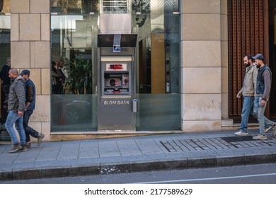 Beirut, Lebanon - March 7, 2020: ATM Of Blom Bank In Beirut City