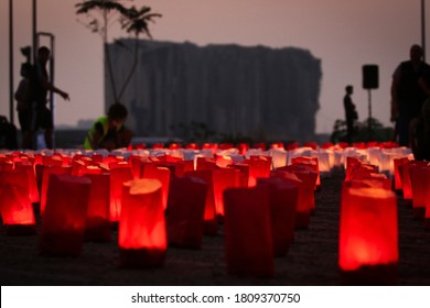 Beirut / Lebanon - September 4th 2020: Exactly A Month After The Port Blast, Protesters And Family Of Victims Gather For A Memorial To All The Victims That Died And A March And Vigil Took Place