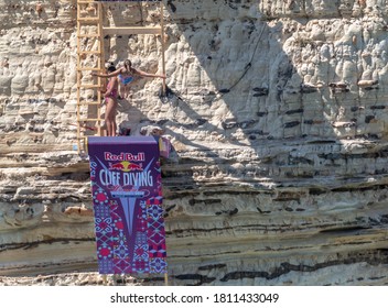 Beirut Raouche, Lebanon - July 14-2019, Red Bull Cliff Diving At Raouche 