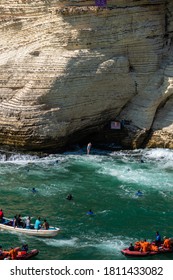 Beirut Raouche, Lebanon - July 14-2019, Red Bull Cliff Diving At Raouche 