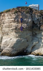 Beirut Raouche, Lebanon - July 14-2019, Red Bull Cliff Diving At Raouche 