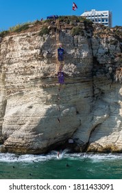 Beirut Raouche, Lebanon - July 14-2019, Red Bull Cliff Diving At Raouche 