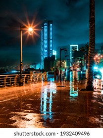 Beirut Street At Night During Winter