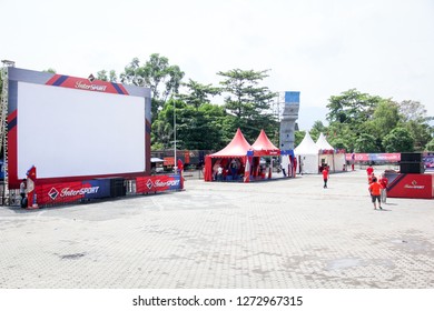 Bekasi, Indonesia - 06th August 2016: Projector Screen For An Outdoor Event