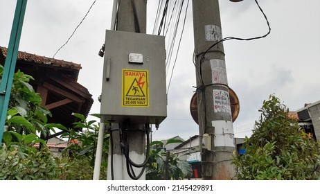 Bekasi, Indonesia - April 2022 : Electric Box Seen From Below. Electrical Installation Background Concept, State Electricity Company (pln), Technology, Urban Planning, Public Facilities,danger Symbols