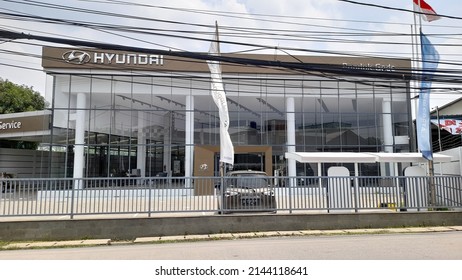 Bekasi, Indonesia - April 2022 : Hyundai Dealer Building From A Distance. Showroom Background Concept, Automotive Industry, Construction, Architecture, Shop, Store, Industrial, Cityscape, Urban, City