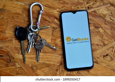 Bekasi, Indonesia - January 20,2021: Getbucks App On Smartphone, Popular Fintech In Africa