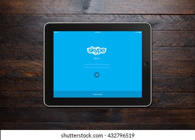 BEKASI, INDONESIA - JUNE 7, 2016 - Skype Login Screen Displayed On An IPad. The First Public Beta Version Of Skype Was Released On 29 August 2003.