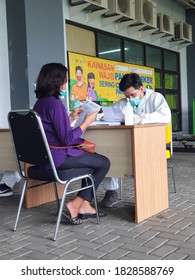 Bekasi, West Java Indonesia - August 5, 2020: Covid 19 Rapid Test Center At GOR Bekasi Or Bekasi Sports Arena To Test For Possible Corona Virus Infection. 