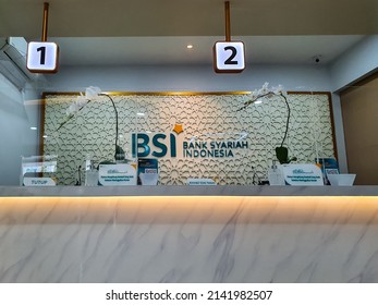 Bekasi, West Java, Indonesia - March 31, 2022: Teller Counter At Bank Syariah Indonesia (BSI)