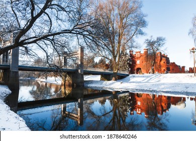 Belarus, Brest. View of the Kholm Gate of the Brest Fortress and the Mukhavets River in winter
