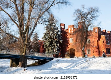 Belarus, Brest. View of the Kholm Gate of the Brest Fortress and the Mukhavets River in winter