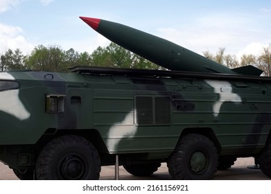 Belarus. Minsk. May 8, 2022. Exhibition Of Military Equipment. OTR-21 Tochka Is A Soviet Tactical Ballistic Missile. Its GRAU Designation Is 9K79; Its NATO Reporting Name Is SS-21 Scarab.