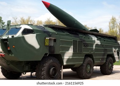 Belarus. Minsk. May 8, 2022. Exhibition Of Military Equipment. OTR-21 Tochka Is A Soviet Tactical Ballistic Missile. Its GRAU Designation Is 9K79; Its NATO Reporting Name Is SS-21 Scarab.